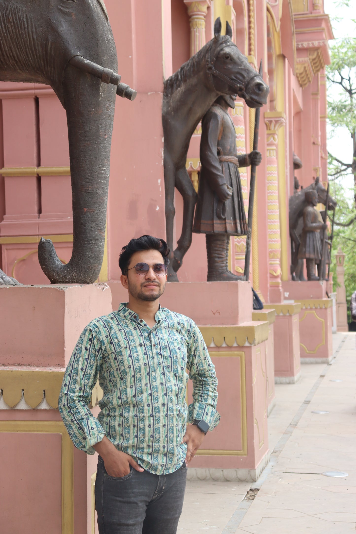 Jaipuri ~ Mint Green Vertical Floral Block Print Short Kurta