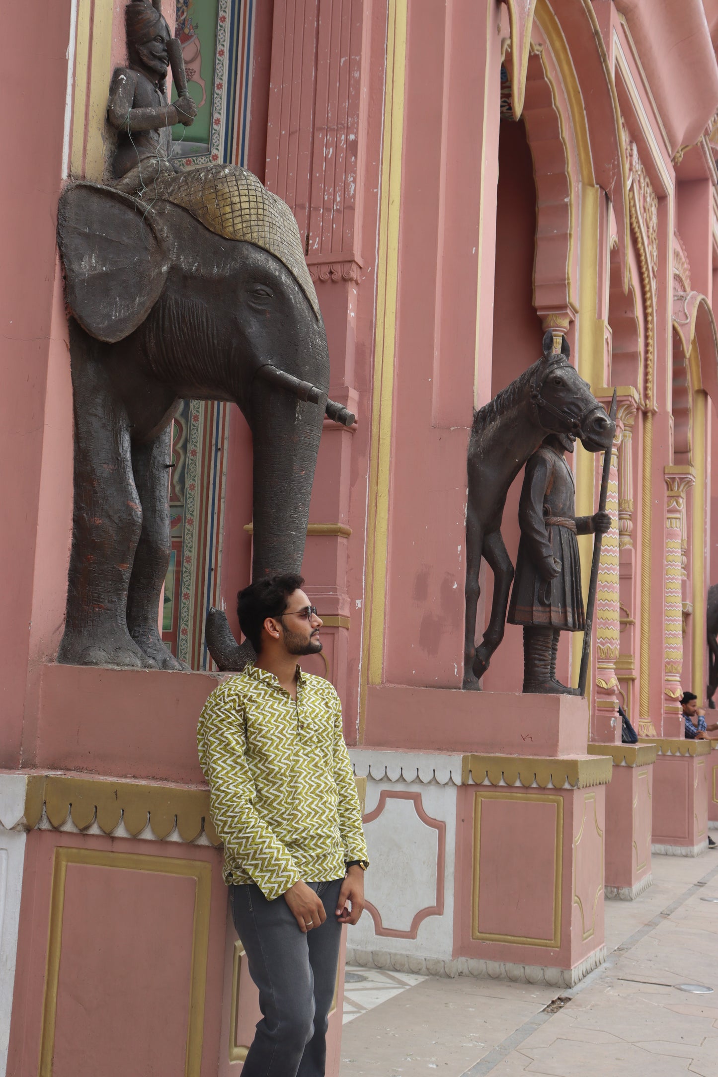 Olive Green Zigzag Printed Cotton Kurta ~ Sanganeri