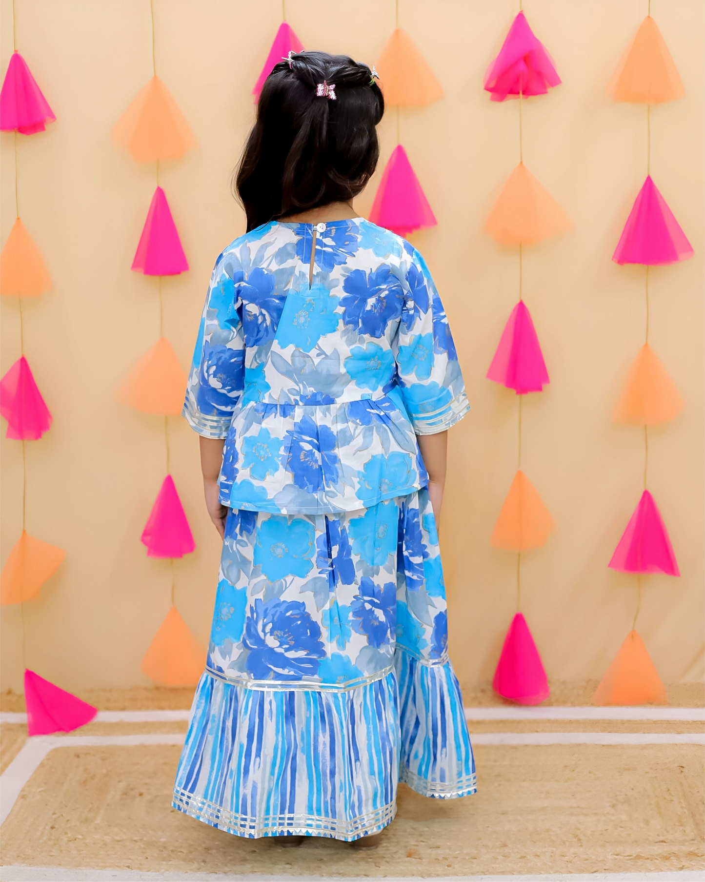 Festive Blue Sibling Outfit Set ~ Boys Kurta Pajama & Girls Lehenga Choli Combo